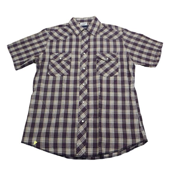 Wrangler Shirt Mens Medium Blue Red Plaid Pearl Snap Western Workwear Button Up - Picture 1 of 14